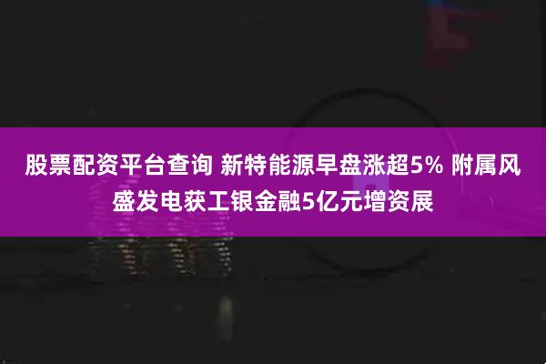 股票配资平台查询 新特能源早盘涨超5% 附属风盛发电获工银金融5亿元增资展
