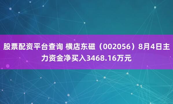 股票配资平台查询 横店东磁(002056)8月4日主力资金净买入3468.16万元